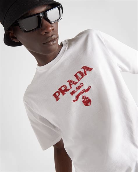 prada white t shirt red logo|prada sports t shirt.